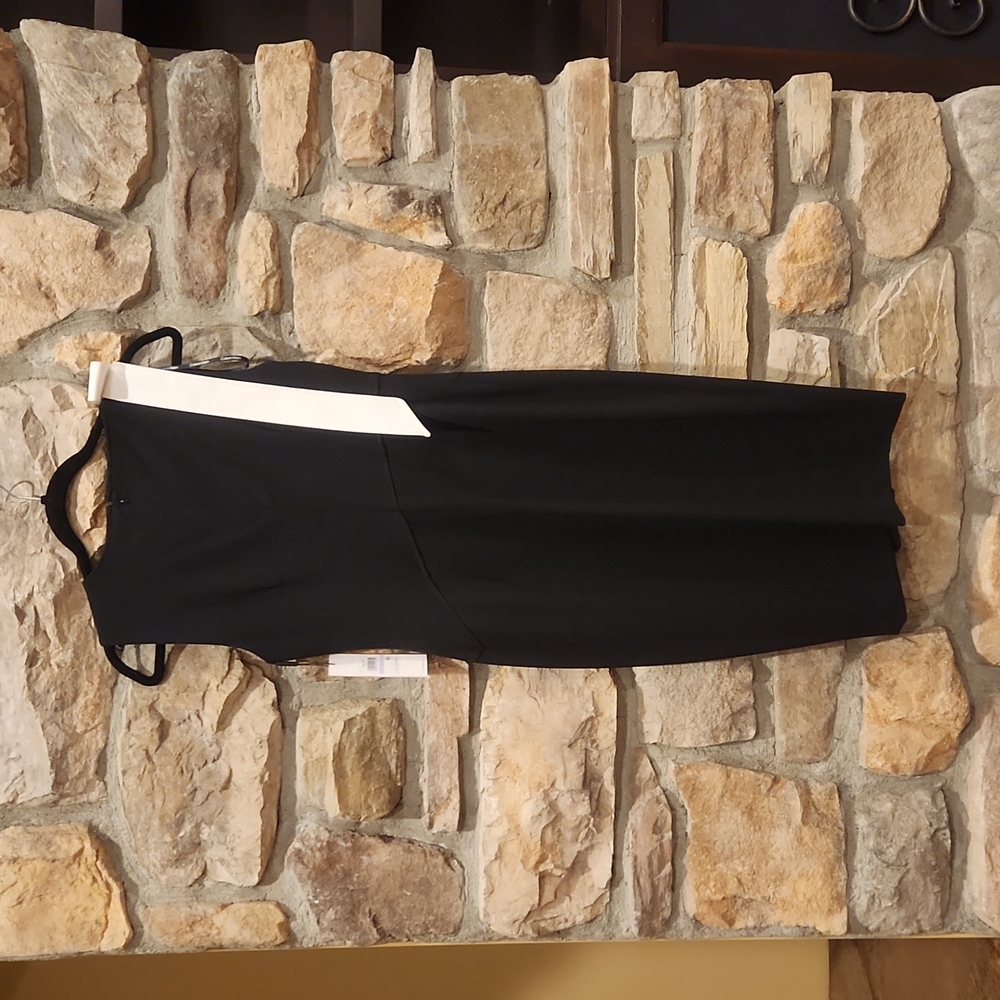 Calvin Klein Sleeveless Tie Shoulder Asymmetric Neck Side Slit Sheath Dress ♥ - Picture 7 of 7